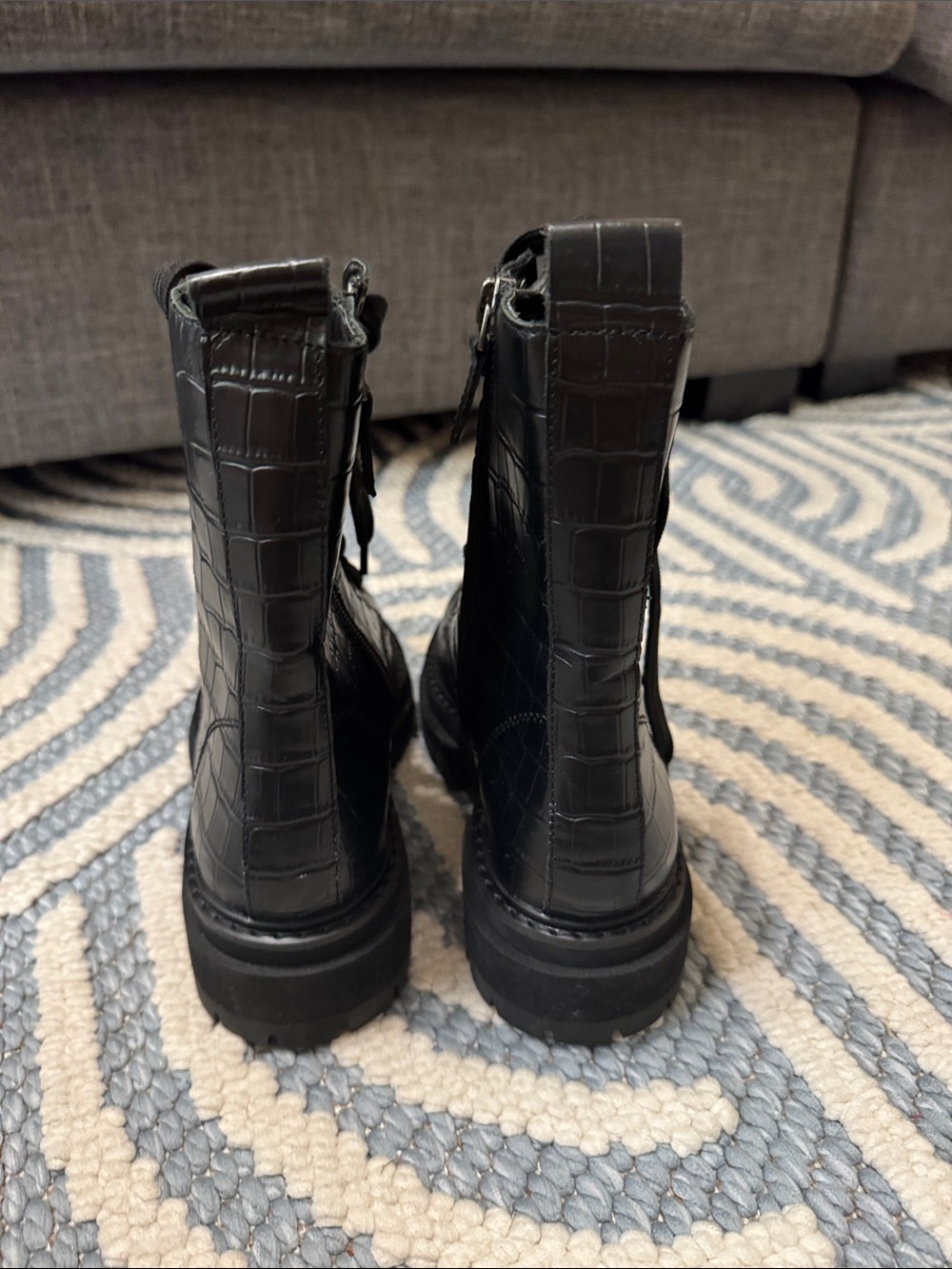Kurt Geiger Black Croc Embossed Leather Combat Boots EU 36 - Picture 5 of 8